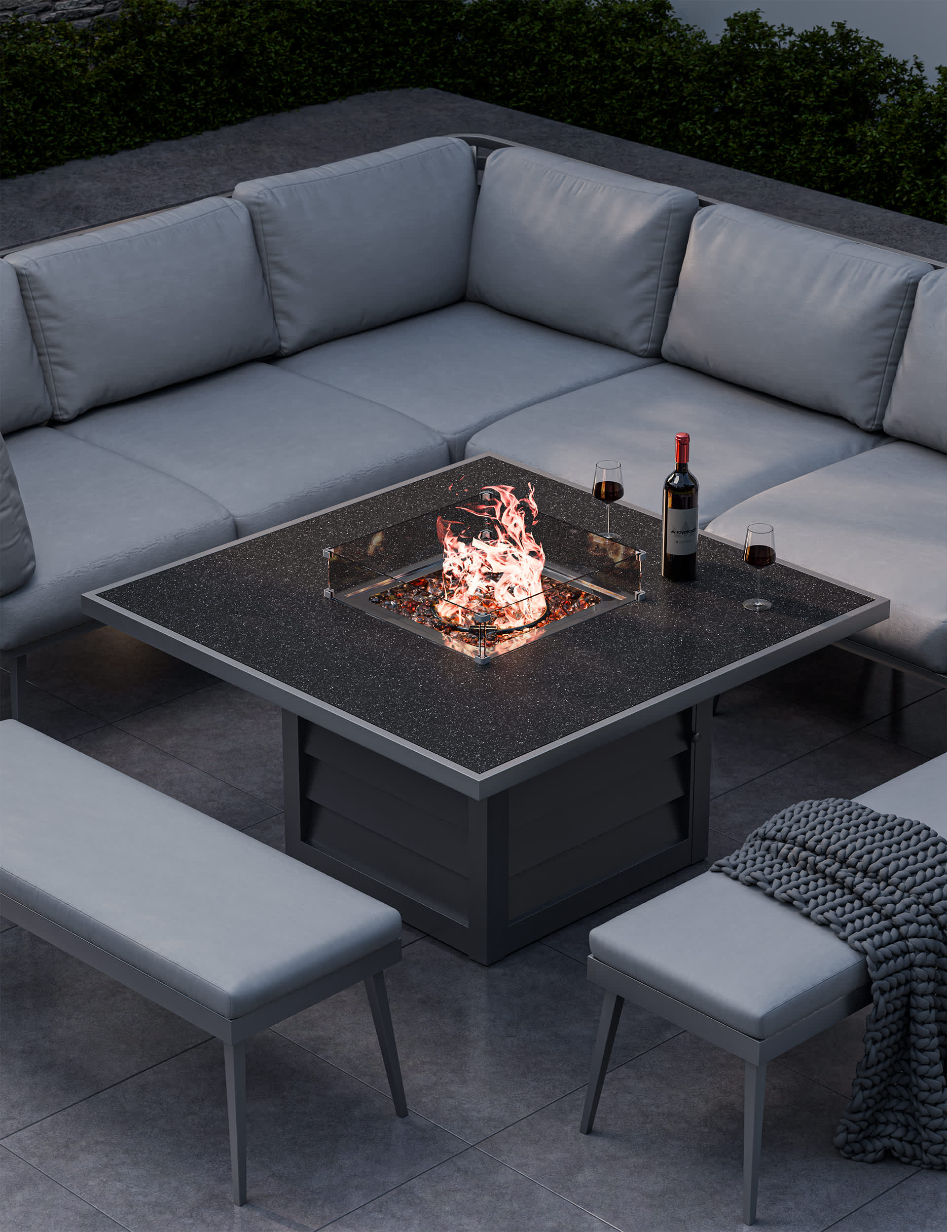Mayfair Fire Pit Corner Lounging Set With 2 Benches - Image 2