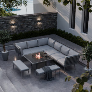 Mayfair Fire Pit Corner Lounging Set With 2 Benches