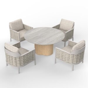 Olma Round Table and 4 Armchairs Dining Set