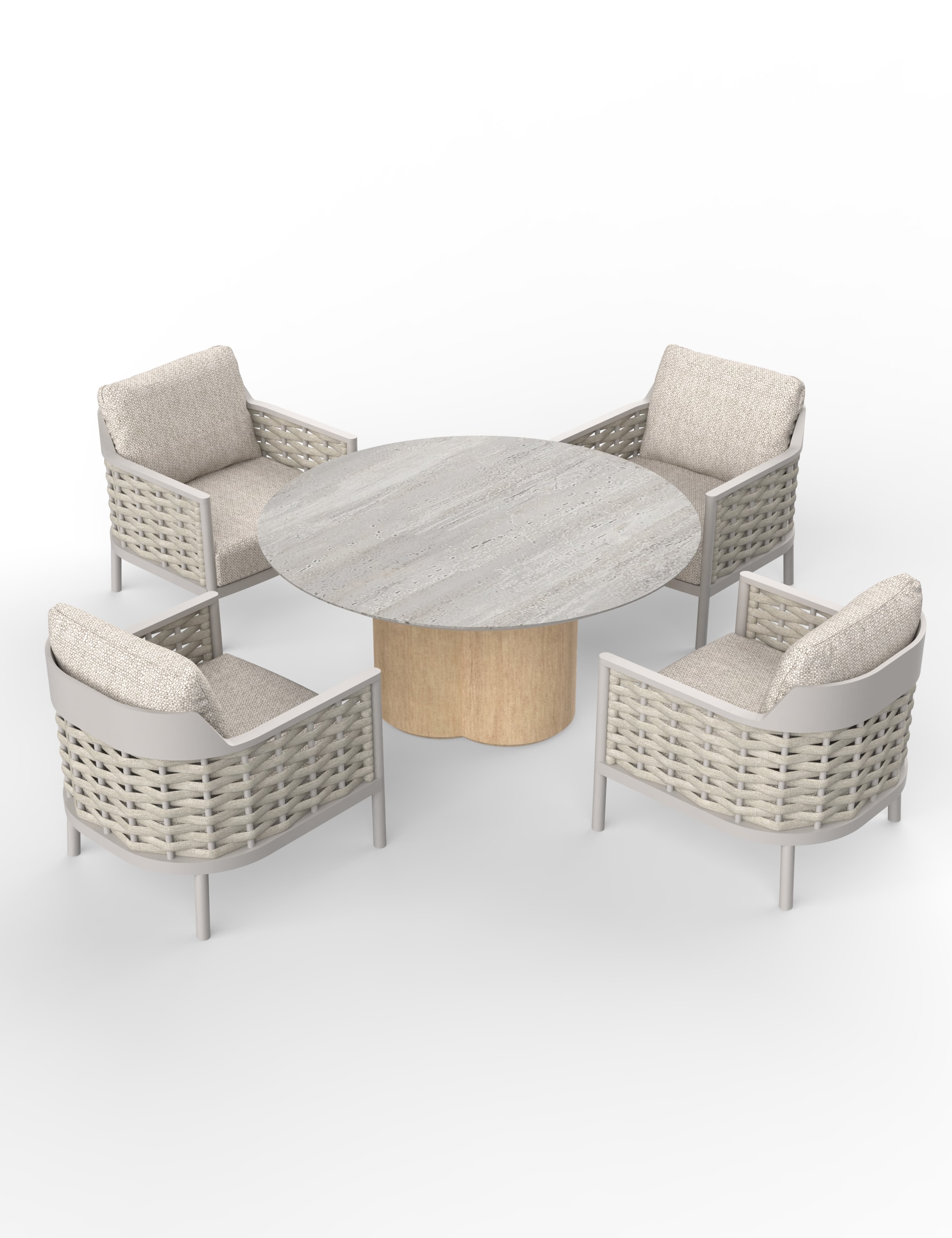 Olma Round Table and 4 Armchairs Dining Set