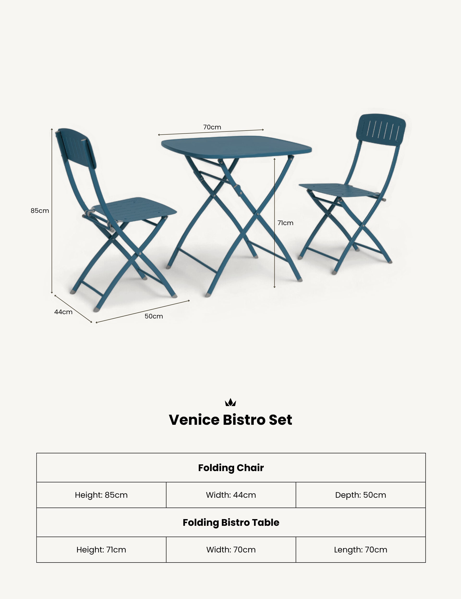 Venice Square Bistro Set 70cm x 70xm - Image 3