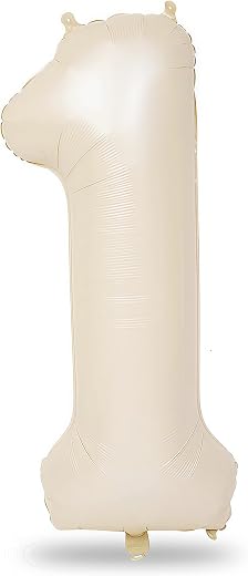 40 Inch Beige Number 1 Balloon for 1st Birthday Decoration, Large Self Inflating Cream Foil Number Balloons 0-9 for Boys Girls, White Sand 1 Helium...