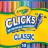 Crayola Clicks Retractable Tip Markers (10ct), Washable Cone Tip Art Marker Set, Cute Aesthetic School Supplies, Classroom Must Haves, Ages 3+
