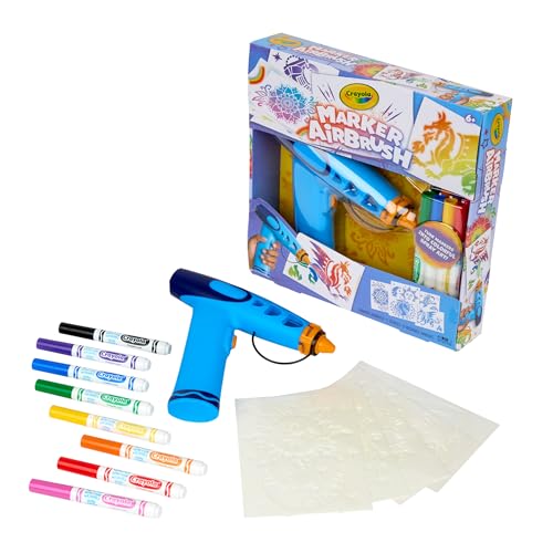Crayola Marker Airbrush Spray Art Kit, Battery-Powered Sprayer with 8 Washable Markers & 5 Stencils, DIY Craft Set, Ages 6+