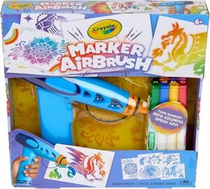 Crayola Marker Airbrush Spray Art Kit, Battery-Powered Sprayer with 8 Washable Markers & 5 Stencils, DIY Craft Set, Ages 6+ Crayola Marker Airbrush Spray Art Kit, Battery-Powered Sprayer with 8 Washable Markers & 5 Stencils, DIY Craft Set, Ages 6+