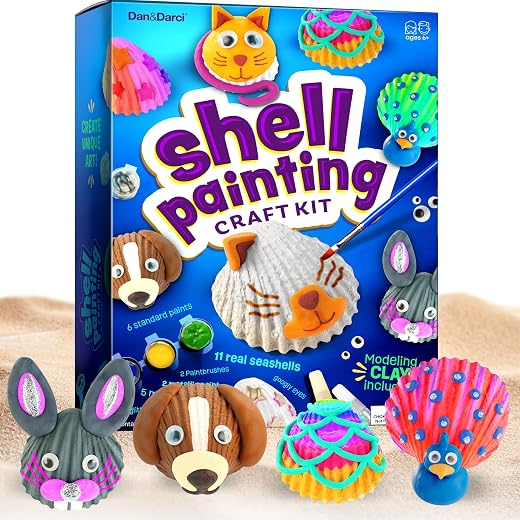 Dan&Darci Kids Sea Shell Painting Kit - Arts & Crafts for Kids - Gifts for Boys and Girls Ages 6-8, 8-12 - Craft Activities Kits - Creative Art...