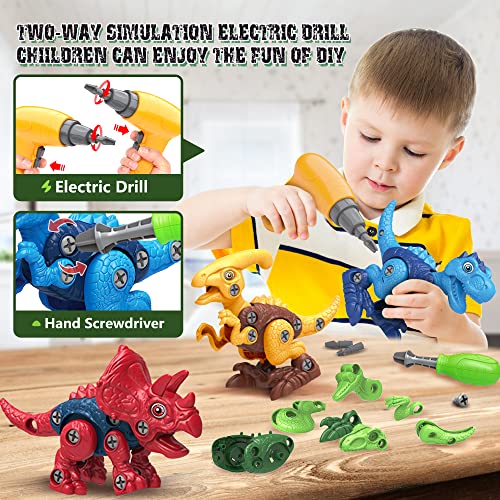 Dinosaur Toys for 3, 4, 5, 6, 7 Year Old Boys, Take Apart Toys with Electric Drill for Kids, STEM Educational Construction Building Toy, Ideal...