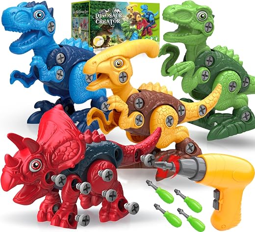 Dinosaur Toys for 3, 4, 5, 6, 7 Year Old Boys, Take Apart Toys with Electric Drill for Kids, STEM Educational Construction Building Toy, Ideal...