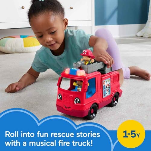 Fisher-Price Little People Toddler Toy Fire Truck Musical Push-Along Vehicle with 2 Figures for Pretend Play Ages 1+ Years Fisher-Price Little People Toddler Toy Fire Truck Musical Push-Along Vehicle with 2 Figures for Pretend Play Ages 1+ Years