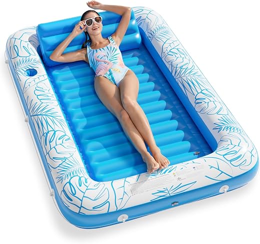Inflatable Tanning Pool Lounger Float - Jasonwell 4 in 1 Sun Tan Tub Sunbathing Pool Lounge Raft Floatie Toys Water Filled Tanning Bed Mat Pad for...