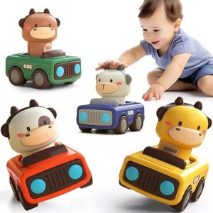 iPlay, iLearn Press to Go Car Toys for Toddlers 1-3, Baby Animal Racing Cars, Infant Play Vehicle Set, Baby Push Go Friction Car Toys for 6-9-12-18...