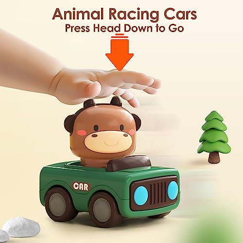 iPlay, iLearn Press to Go Car Toys for Toddlers 1-3, Baby Animal Racing Cars, Infant Play Vehicle Set, Baby Push Go Friction Car Toys for 6-9-12-18...