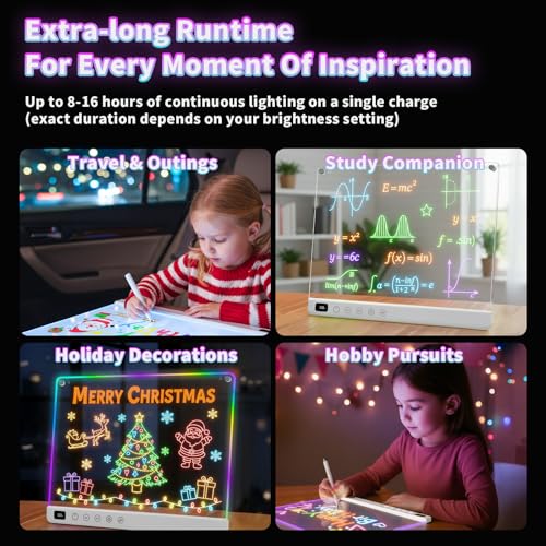 Led Drawing Board with 13 Light Effects, 16" Rechargeable Glow Doodle LED Note Board with Colors, Neon Light Up Drawing Tablet Gifts for Kids for...