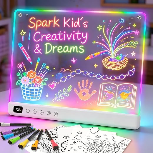 Led Drawing Board with 13 Light Effects, 16" Rechargeable Glow Doodle LED Note Board with Colors, Neon Light Up Drawing Tablet Gifts for Kids for...