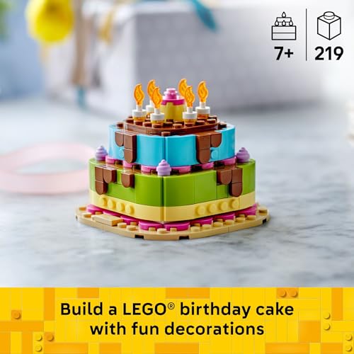 LEGO Birthday Party Cake - Building Toy for Boys & Girls, Ages 7+ - Birthday Decoration with 10 Candle Accessories - Craft for Kids - 40815 LEGO Birthday Party Cake - Building Toy for Boys & Girls, Ages 7+ - Birthday Decoration with 10 Candle Accessories - Craft for Kids - 40815