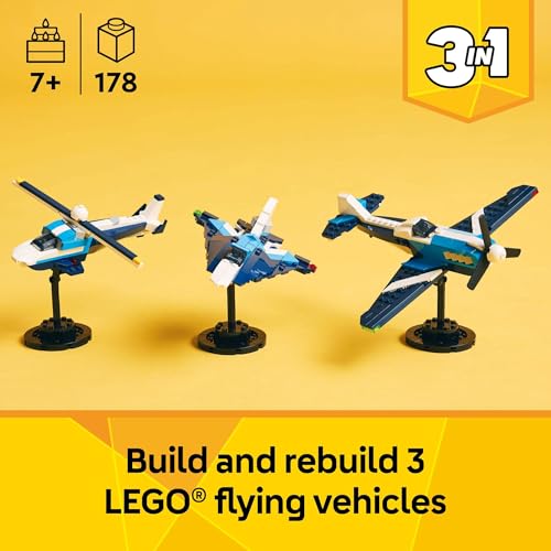 LEGO Creator 3 in 1 Aircraft Race Plane Toy - Building Toy with 3 Building Options, Airplane, Fighter Jet, or Helicopter - Gift Idea for Kids, Boys...