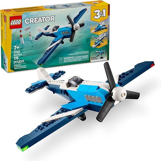 LEGO Creator 3 in 1 Aircraft Race Plane Toy - Building Toy with 3 Building Options, Airplane, Fighter Jet, or Helicopter - Gift Idea for Kids, Boys...