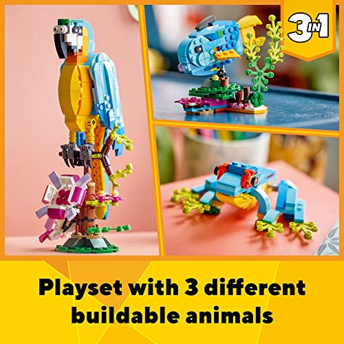 LEGO Creator 3 in 1 Exotic Parrot Building Toy Set, Transforms to 3 Different Animal Figures - from Colorful Parrot, to Swimming Fish, to Cute...