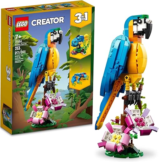 LEGO Creator 3 in 1 Exotic Parrot Building Toy Set, Transforms to 3 Different Animal Figures - from Colorful Parrot, to Swimming Fish, to Cute...