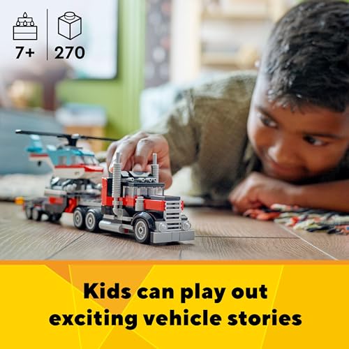 LEGO Creator 3 in 1 Flatbed Truck with Helicopter Toy, Transforms from Flatbed Truck Toy to Propeller Plane to Hot Rod and SUV Cars, Gift Idea for... LEGO Creator 3 in 1 Flatbed Truck with Helicopter Toy, Transforms from Flatbed Truck Toy to Propeller Plane to Hot Rod and SUV Cars, Gift Idea for...