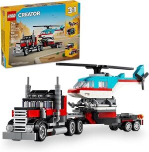 LEGO Creator 3 in 1 Flatbed Truck with Helicopter Toy, Transforms from Flatbed Truck Toy to Propeller Plane to Hot Rod and SUV Cars, Gift Idea for... LEGO Creator 3 in 1 Flatbed Truck with Helicopter Toy, Transforms from Flatbed Truck Toy to Propeller Plane to Hot Rod and SUV Cars, Gift Idea for...