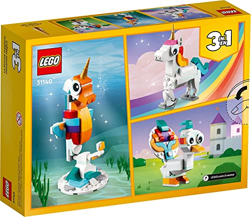 LEGO Creator 3 in 1 Magical Unicorn Toy, Transforms to Seahorse to Peacock, Rainbow Animal Figures, Unicorn Gift for Grandchildren, Girls and Boys,...
