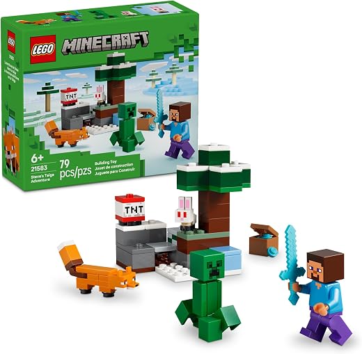 LEGO Minecraft Steve’s Taiga Adventure Building Toy for Boys & Girls - Video Game Playset & Toy Figures for Kids, Ages 6 + - W/2 Minifigures & 2... LEGO Minecraft Steve’s Taiga Adventure Building Toy for Boys & Girls - Video Game Playset & Toy Figures for Kids, Ages 6 + - W/2 Minifigures & 2...