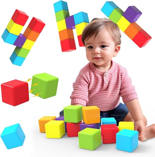 Magnetic Building Blocks Large, 1.65 inch Magnetic Stacking Cubes for Toddlers, Sensory & Montessori Toys for Boys & Girls 1 2 3 Years Old (12 PCS) Magnetic Building Blocks Large, 1.65 inch Magnetic Stacking Cubes for Toddlers, Sensory & Montessori Toys for Boys & Girls 1 2 3 Years Old (12 PCS)