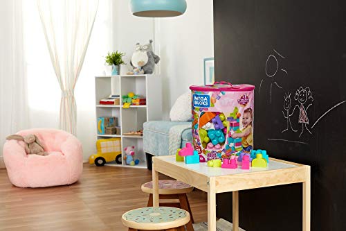 MEGA BLOKS First Builders Toddler Blocks Toys Set, Big Building Bag Collection with 80 Pieces and Storage, Pink, Ages 1+ Years MEGA BLOKS First Builders Toddler Blocks Toys Set, Big Building Bag Collection with 80 Pieces and Storage, Pink, Ages 1+ Years