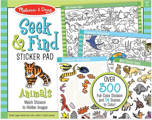 Melissa & Doug Seek & Find Sticker Pad – Animals, 400+ Stickers & 14 Scenes to Color, Search & Find Sticker Activity Pad for Coloring & Matching,... Melissa & Doug Seek & Find Sticker Pad – Animals, 400+ Stickers & 14 Scenes to Color, Search & Find Sticker Activity Pad for Coloring & Matching,...