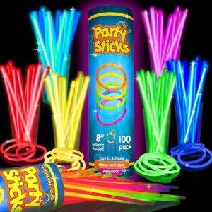 PartySticks Glow Sticks Party Supplies 100pk - 8 Inch Glow in the Dark Light Up Sticks Party Favors, Glow Party Decorations, Neon Party Glow... PartySticks Glow Sticks Party Supplies 100pk - 8 Inch Glow in the Dark Light Up Sticks Party Favors, Glow Party Decorations, Neon Party Glow...