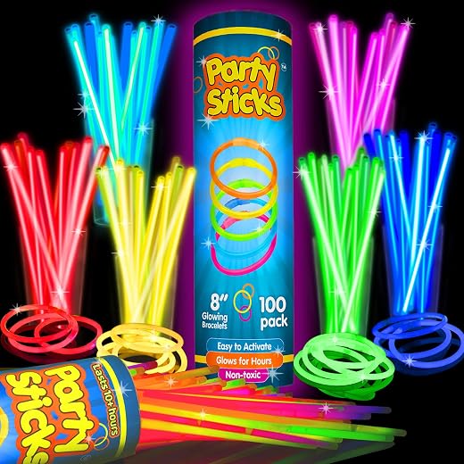 PartySticks Glow Sticks Party Supplies 100pk - 8 Inch Glow in the Dark Light Up Sticks Party Favors, Glow Party Decorations, Neon Party Glow... PartySticks Glow Sticks Party Supplies 100pk - 8 Inch Glow in the Dark Light Up Sticks Party Favors, Glow Party Decorations, Neon Party Glow...