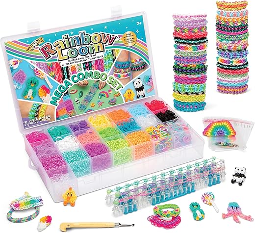Rainbow Loom MEGA Combo Set, Features 7000+ Colorful Rubber Bands, 2 Step-by-Step Bracelet Instructions, Organizer Case, Great Gift for Kids 7+ DIY...