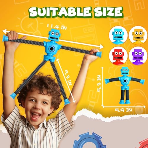Robot Sensory Travel Roadtrip Toys 4Pcs for Toddlers Kid Boy Year Old Ages 3 4 5 6 7 8 9,Airplane Activities Suction Autism Pop Tube Fidget Toys...