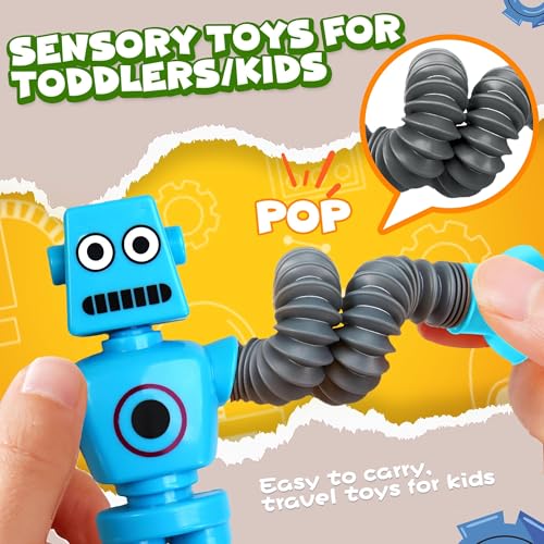 Robot Sensory Travel Roadtrip Toys 4Pcs for Toddlers Kid Boy Year Old Ages 3 4 5 6 7 8 9,Airplane Activities Suction Autism Pop Tube Fidget Toys...