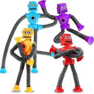Robot Sensory Travel Roadtrip Toys 4Pcs for Toddlers Kid Boy Year Old Ages 3 4 5 6 7 8 9,Airplane Activities Suction Autism Pop Tube Fidget Toys...