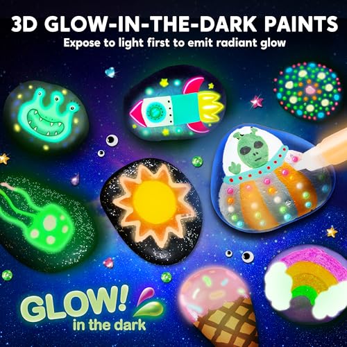 Rock Painting Kit- Glow in The Dark Rock Kit, Arts and Crafts for Kids Ages 6-12, Art Supplies Toy, Kids Craft Paint Kits, Arts & Crafts for Boys...