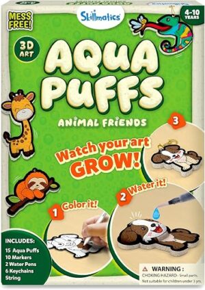 Skillmatics Aqua Puffs - 3D Art Kit, Animals, Mess-Free Paint by Number Craft for Kids, DIY Color Activity, Screen-Free Entertainment, Travel &...