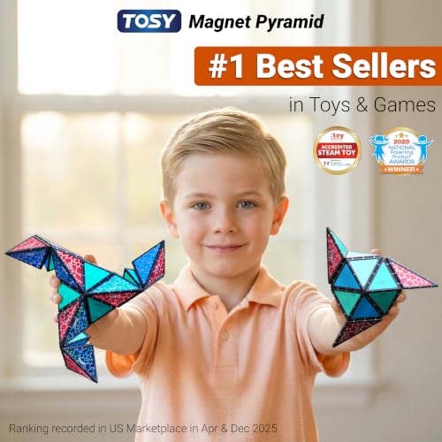 TOSY Magnet Pyramid Stone - 1 Cube Transforms into 1 Billion Shapes, 12 Pieces, 243 Rare Earth Magnets, Holographic Design Magnet Tiles Creative... TOSY Magnet Pyramid Stone - 1 Cube Transforms into 1 Billion Shapes, 12 Pieces, 243 Rare Earth Magnets, Holographic Design Magnet Tiles Creative...