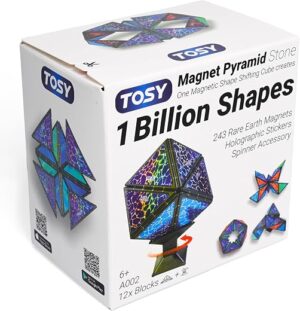 TOSY Magnet Pyramid Stone - 1 Cube Transforms into 1 Billion Shapes, 12 Pieces, 243 Rare Earth Magnets, Holographic Design Magnet Tiles Creative...