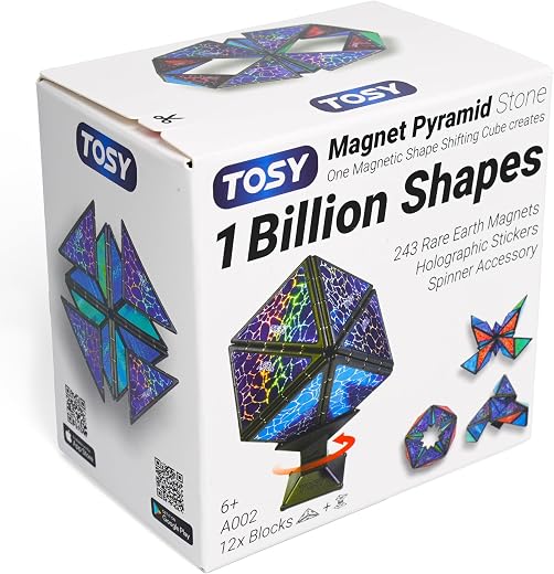 TOSY Magnet Pyramid Stone - 1 Cube Transforms into 1 Billion Shapes, 12 Pieces, 243 Rare Earth Magnets, Holographic Design Magnet Tiles Creative... TOSY Magnet Pyramid Stone - 1 Cube Transforms into 1 Billion Shapes, 12 Pieces, 243 Rare Earth Magnets, Holographic Design Magnet Tiles Creative...