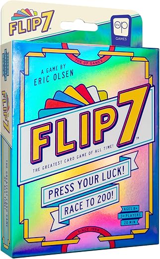 USAOPOLY Flip 7, The Ultimate Blend of Press Your Luck & Strategy, Fast-Paced Addictive Card Game,Quick to Learn & Easy to Teach,Perfect for Game... USAOPOLY Flip 7, The Ultimate Blend of Press Your Luck & Strategy, Fast-Paced Addictive Card Game,Quick to Learn & Easy to Teach,Perfect for Game...